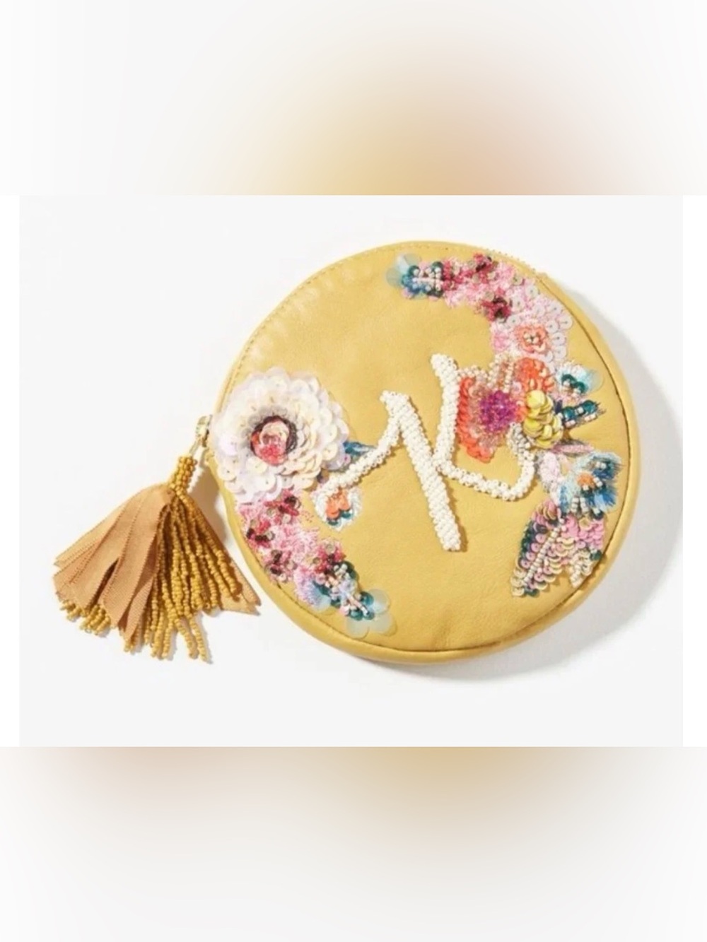 Anna Harlow Russo x Anthropologie Beaded Embellished Leather Pouch K Mustard